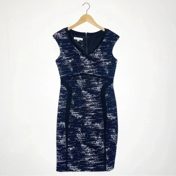 Kay Unger Sheath Black Splatter Cap Sleeve Dress Size 10 - Picture 1 of 6